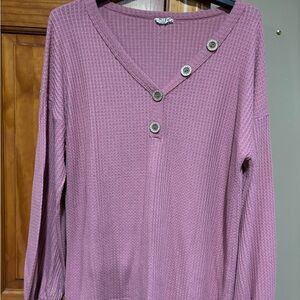 Women’s Blush V-Neck Long Sleeve Waffle Top